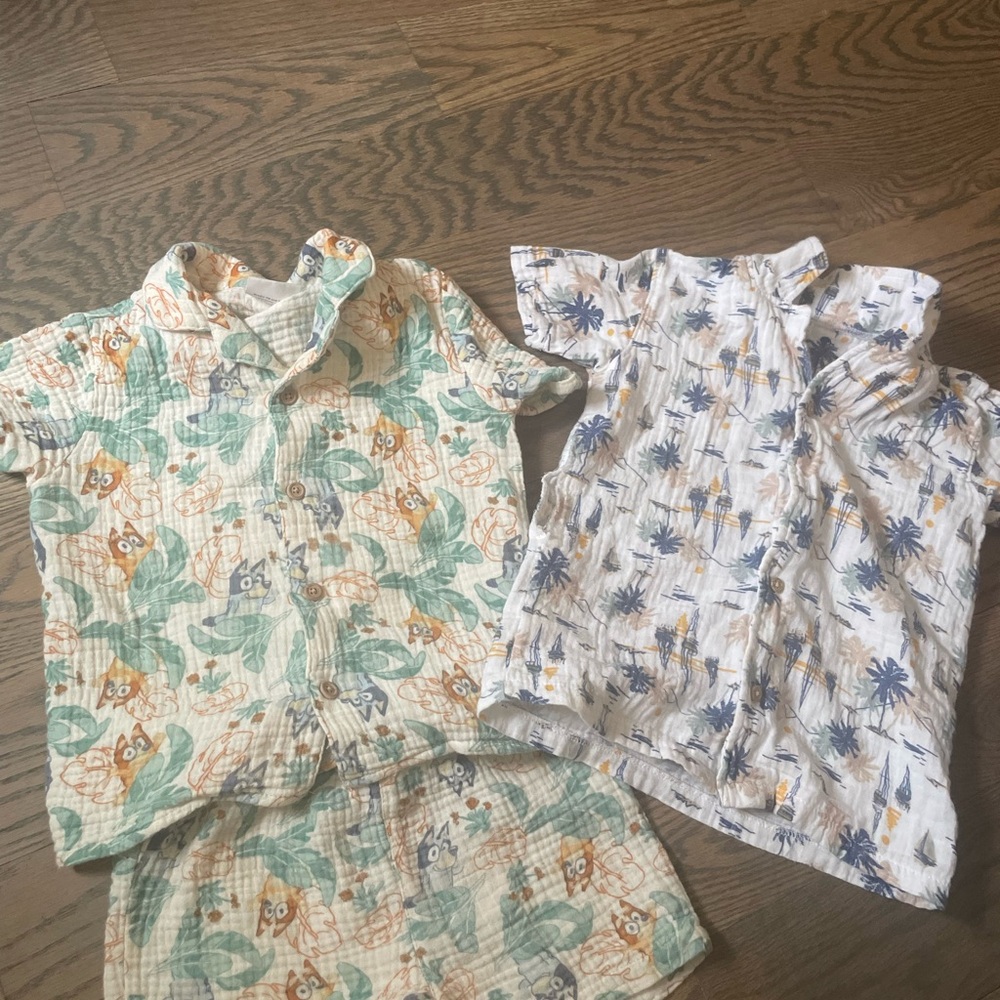 Baby Boys' 2pc Bluey Gauze Button-Up Top & Shorts Set - Ivory 1 additional top